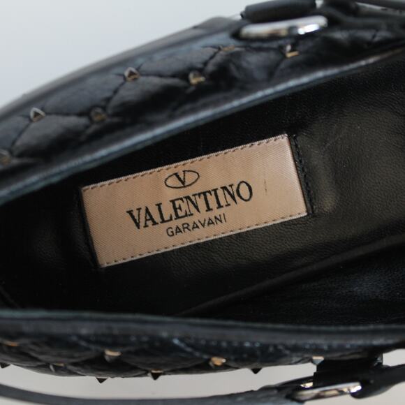 Valentino Black Quilted Leather Rockstud Cap Toe Point Mary Jane Ballet Flats - Picture 12 of 14
